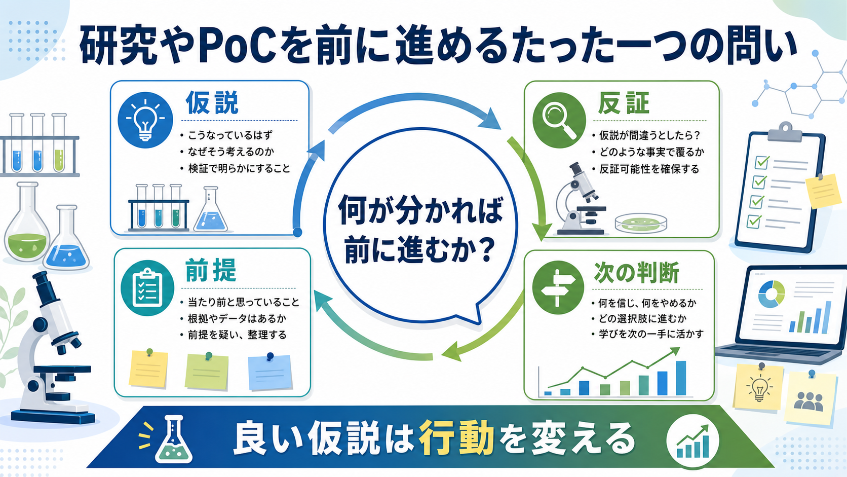 研究やPoCを前に進めるたった一つの問いのGPT生成本文インフォグラフィック