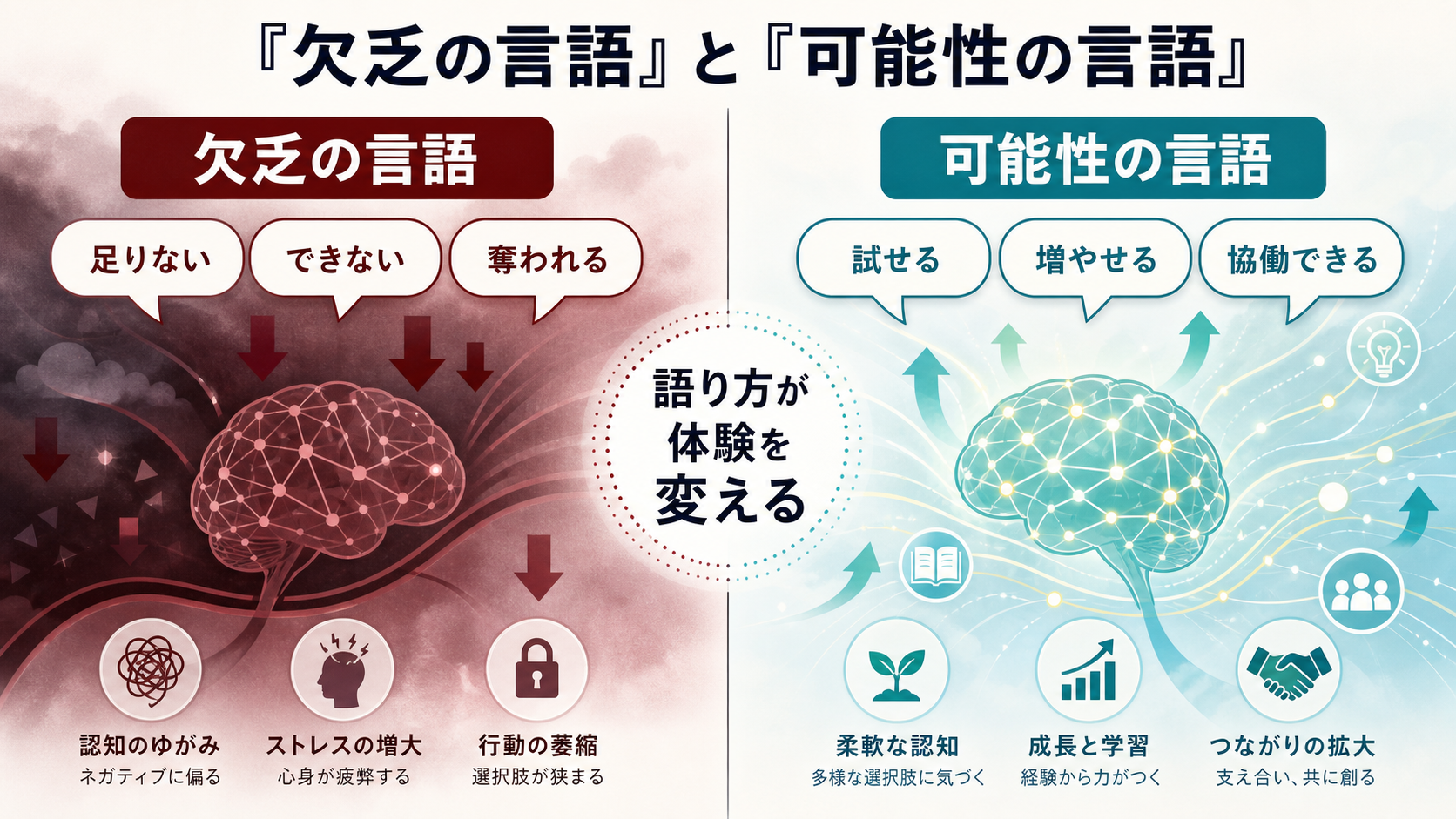 「欠乏の言語」と「可能性の言語」のGPT生成本文インフォグラフィック